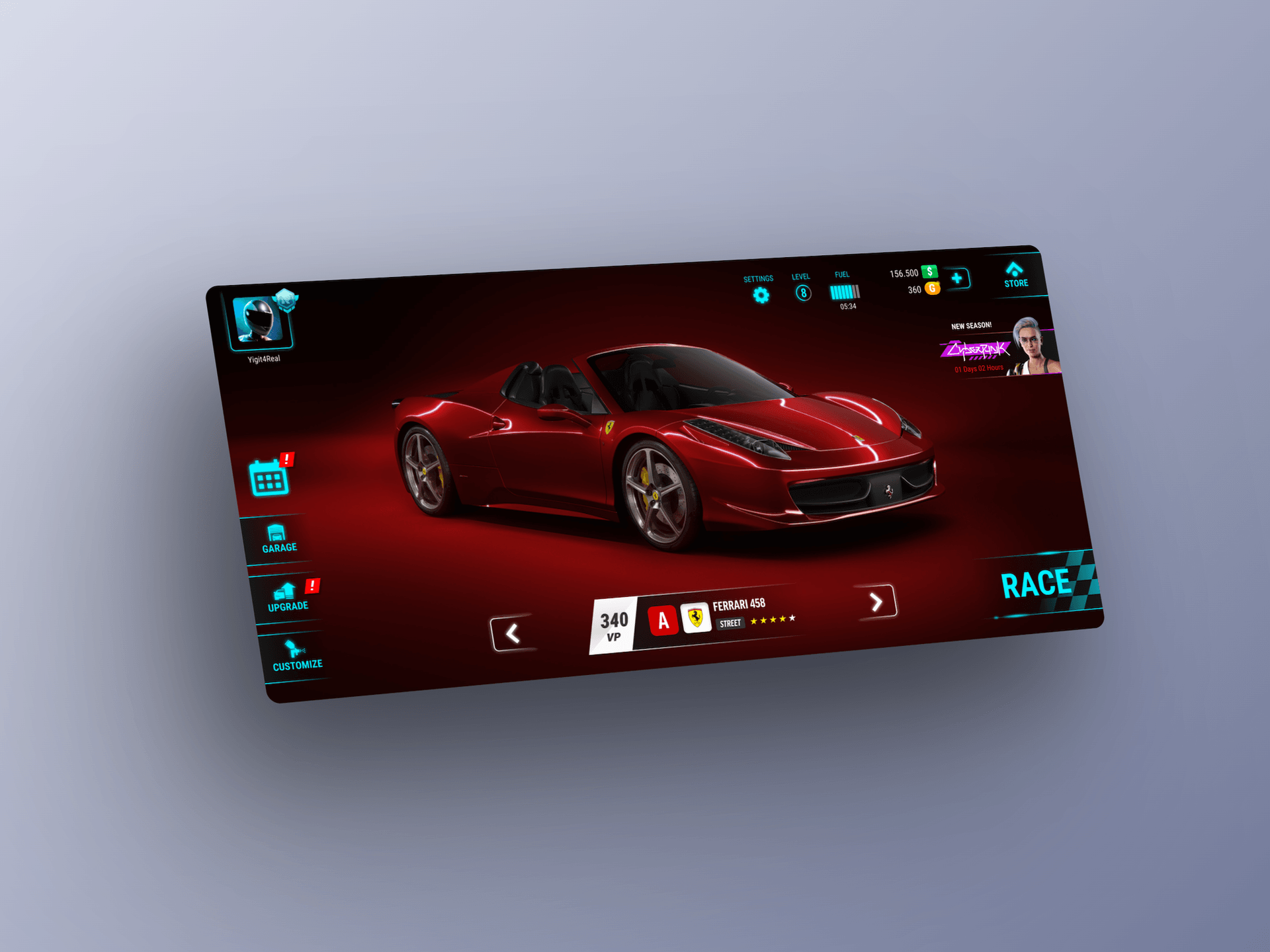 Mobile Racing Game UI
(Concept)